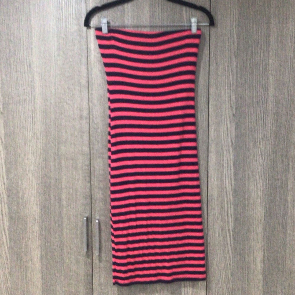 Velvet Torch Strapless Dress in Black and Pink Stripes
